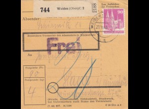BiZone Paketkarte 1948: Weiden nach Haar b. München