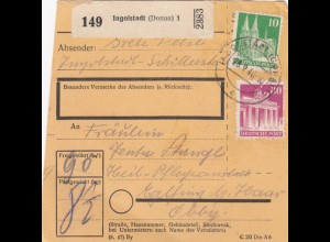 BiZone Paketkarte 1948: Ingolstadt nach Eglfing b. Haar