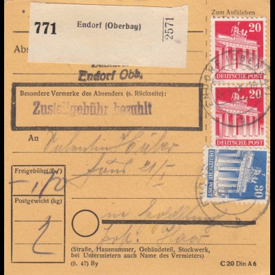 BiZone Paketkarte 1948: Endorf (Oberbay) nach Haar