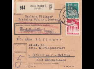 BiZone Paketkarte 1948: Freising nach Heil- und Pflegeanstalt in Haar-Eglfing