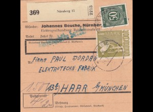 Paketkarte 1948: Nürnberg nach Haar München