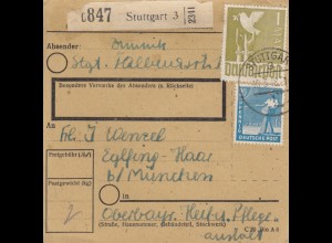 Paketkarte 1948: Stuttgart nach Eglfing, Heil- u. Pflegeanstalt