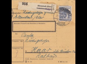 Paketkarte 1948: Altenstadt nach Har b. München