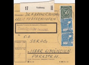 Paketkarte 1948: Vohburg nach Haar b. München