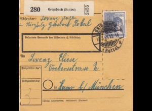 Paketkarte 1948: Griesbach nach Haar