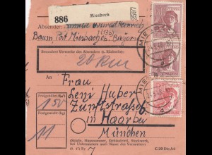 Paketkarte 1948: Miesbach nach Haar b. München