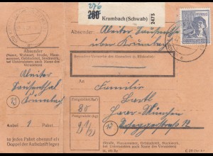 Paketkarte 1948: Krumbach nach Haar-München
