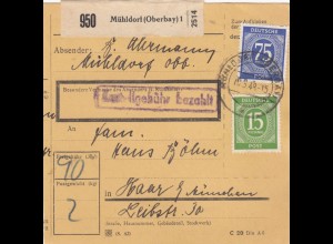 Paketkarte 1948: Mühldorf nach Haar bei München