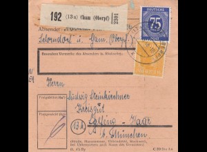 Paketkarte 1948: Cham nach Eglfing-Haar