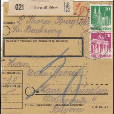 BiZone Paketkarte 1948: Burgstall (Murr) nach Haar, München