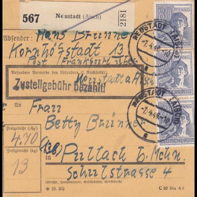 Paketkarte 1948: Neustadt nach Pullach bei München