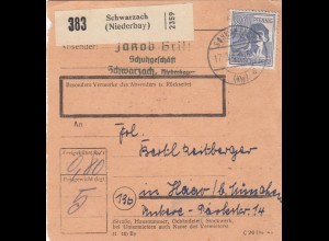 Paketkarte 1948: Schwarzach nach Haar bei München