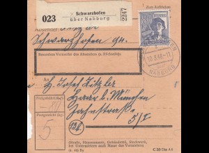 Paketkarte 1948: Schwarzhofen/Nabburg nach Haar/München