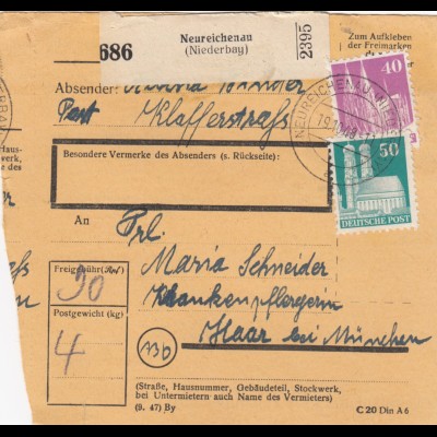 BiZone Paketkarte 1948: Neureichenau nach Haar, Krankenpflegerin