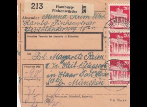 BiZone Paketkarte 1948: Hamburg-Finkenwärder nach Haar, Heilanstalt