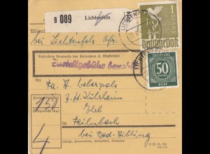 Paketkarte 1947: Lichtenfels nach Feilnbach bei Bad-Aibling