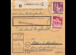 BiZone Paketkarte 1948: Mühldorf nach Haar bei München