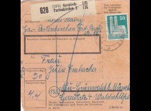 BiZone Paketkarte 1948: Garmisch-Patenkirchen nach Neu-Grünwald b. München