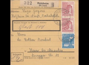 Paketkarte 1948: Holzheim nach Haar, Wertpaketkarte