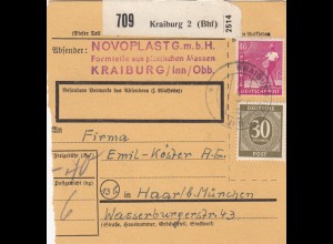 Paketkarte 1948: Kraiburg nach Haar b. München