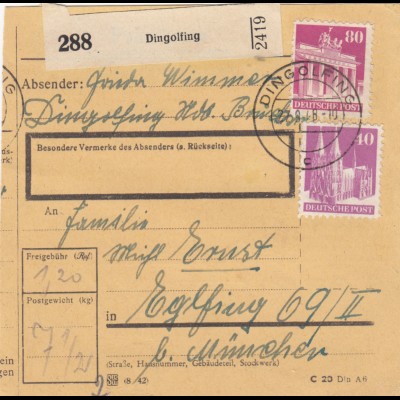 BiZone Paketkarte 1948: Dingolfing nach Eglfing