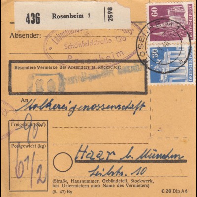 BiZone Paketkarte 1948: Rosenheim nach Haar b. München