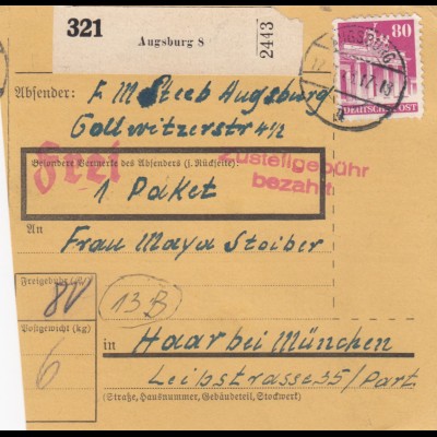 BiZone Paketkarte 1948: Augsburg nach Haar bei München