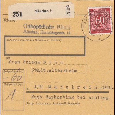 Paketkarte 1946: München nach Marxlrein
