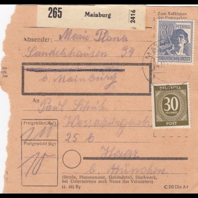 Paketkarte: Mainburg nach Haar bei München