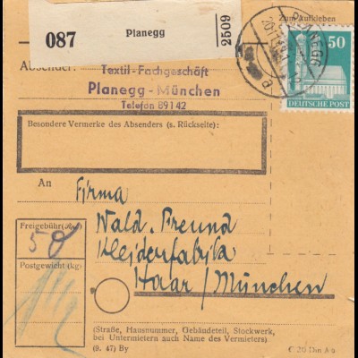 BiZone Paketkarte 1948: Planegg nach Haar/München