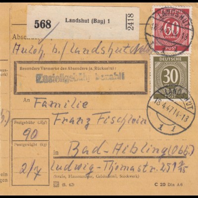 BiZone Paketkarte 1947: Landshut nach Bad-Aibling