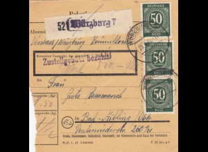 Paketkarte 1947: Würzburg nach Bad-Aibling, Wertkarte