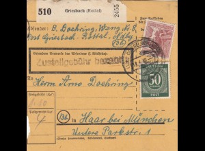 Paketkarte 1948: Griesbach (Rottal) nach Haar