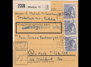 Paketkarte 1948: München 13 nach Hart über Mühldorf