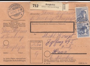 Paketkarte 1947: Mengkofen nach Haar