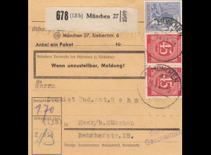 Paketkarte 1948: München 27 nach Haar, Selbstbucher, Dentist