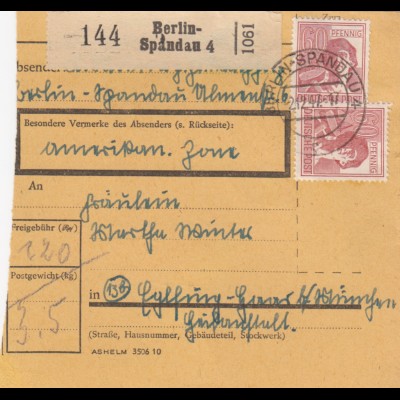 Paketkarte 1947: Berlin-Spandau nach Haar Eglfing b. München