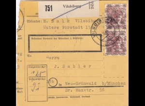 BiZone Paketkarte 1948: Vilsbiburg nach Neu-Grünwald bei München