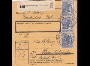 Paketkarte 1948: Breitenberg Ndb. nach Haar b. München