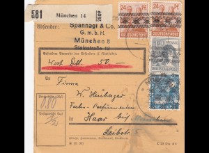 BiZone Paketkarte 1948: München, Spannagl GmbH, nach Haar, Wertkarte