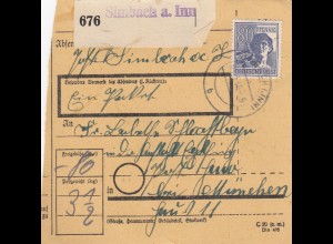 Paketkarte 1948: Simbach a. Inn nach Post Haar