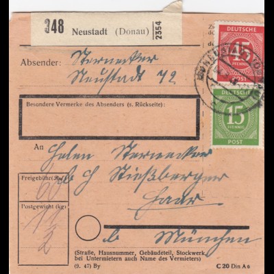 Paketkarte 1948: Neustadt nach Haar