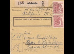 Paketkarte 1948: Adelsheim nach Haar, Frauenklinik