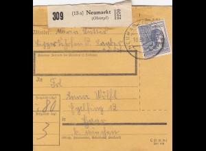 Paketkarte 1948: Neumarkt nach Eglfing Haar
