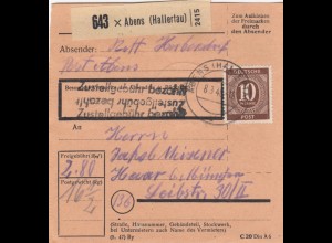 Paketkarte 1948: Abens Hallertau nach Haar