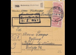 Paketkarte 1948: Breitenberg nach Eglfing Haar bei München