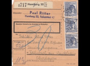 Paketkarte 1947: Hamburg nach Feilnbach Wendelstein, Nachgebühr