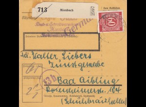 Paketkarte 1947: Miesbach, Buchwaren, nach Bad Aibling, Kunstgewerbe