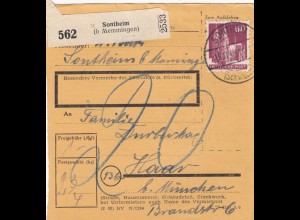 BiZone Paketkarte 1948: Sontheim Memmingen nach Haar, Nachgebühr
