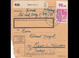 BiZone Paketkarte 1948: Fürth 3 Münchberg nach Haar